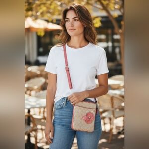 Vintage Coach Pink and Beige CC Signature Floral Crossbody Purse